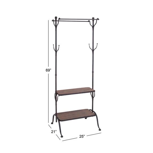 72" Black Metal & Wood Industrial Coat Rack